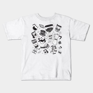 Quirky Doodle Coffee Tools - Wear Your Caffeine Creativity Kids T-Shirt